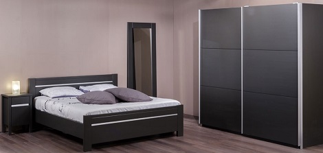 Novara bed, slaapkamer, hout ,Hevea,anthraciet, K8B ,schuifdeurkast,van Houdt